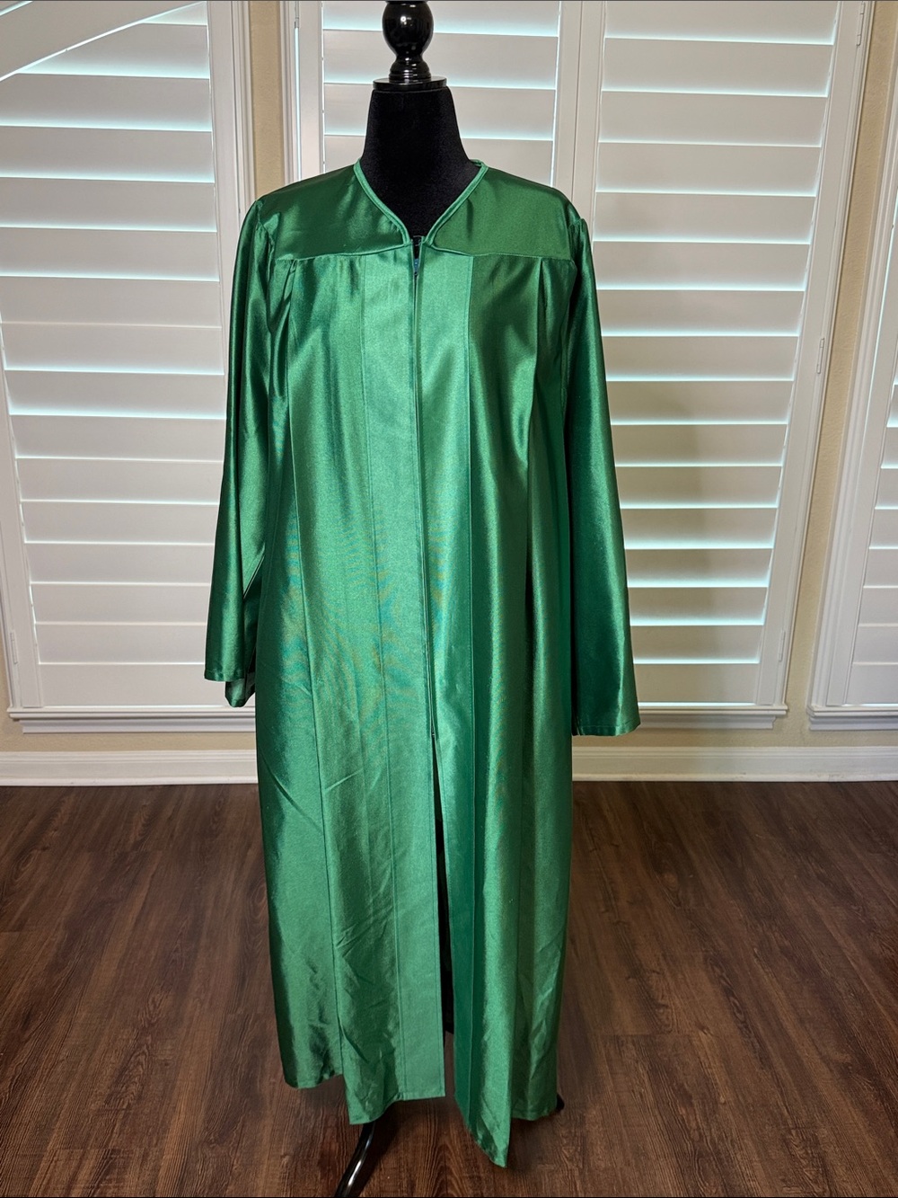 Elegant Emerald Green Satin Graduation Gown